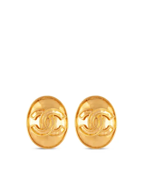 CHANEL Pre-Owned 1994 gold plated Interlocking CC clip-on earrings Gold ER024691
