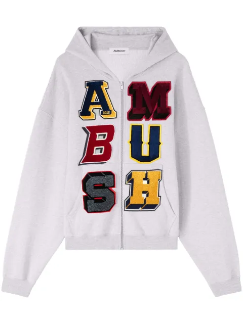 AMBUSH logo-patch zip-up hoodie Grey BMBE003F24FLE0020505