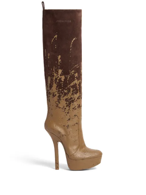 DSQUARED2 120mm painterly-print leather boots Brown BOW008423807921