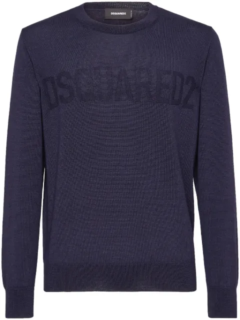 DSQUARED2 logo-print crew-neck jumper Blue S74HA1496D13046