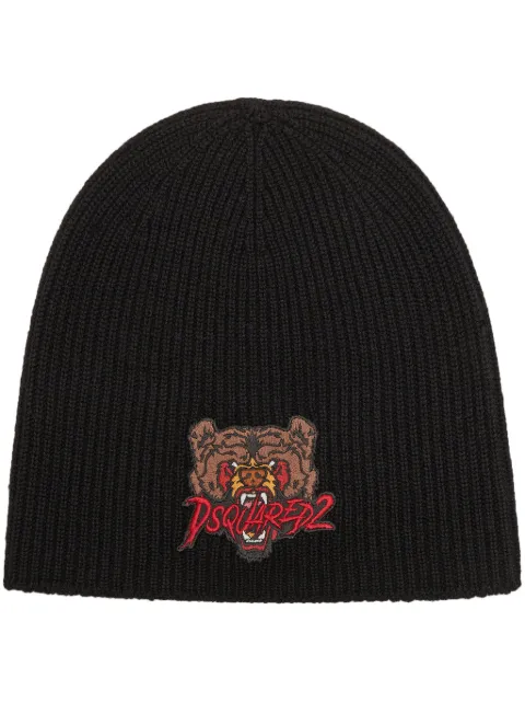DSQUARED2 bear-appliqué wool beanie Black KNM017101W07705