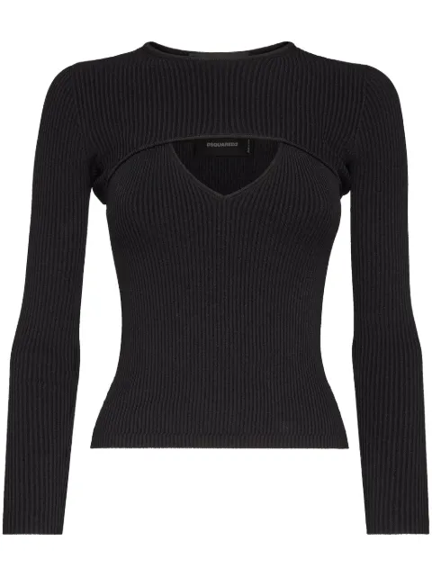 DSQUARED2 cut-out ribbed-knit top Black S75HA1274D13035