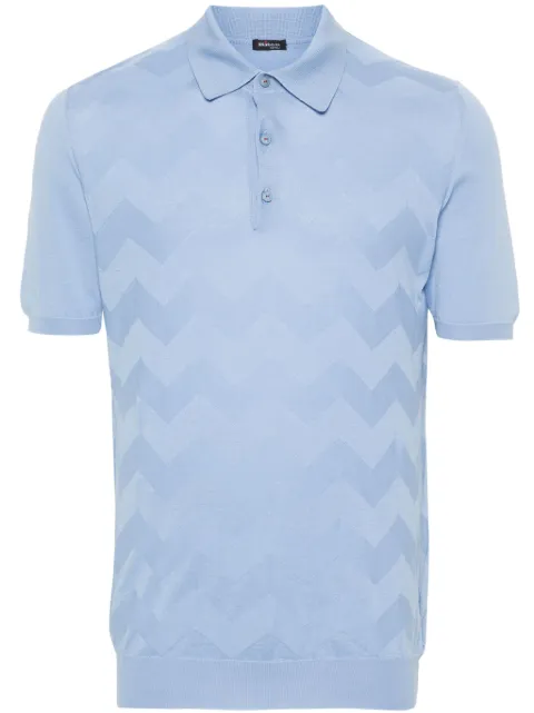 Kiton chevron-detail fine ribbed polo shirt Blue UMK1441