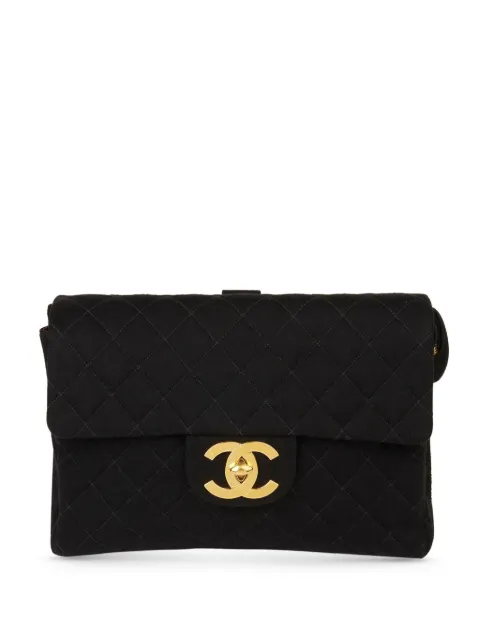 CHANEL Pre-Owned 1995 Jumbo CC turn-lock flap wool backpack Black LU108634829041