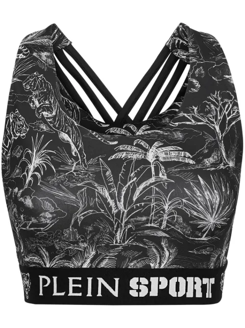Plein Sport graphic-print sports bra Black FADCWJK0161STE003N