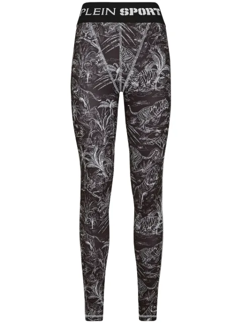 Plein Sport graphic-print high-waist leggings Black FADCWJT1954STE003N