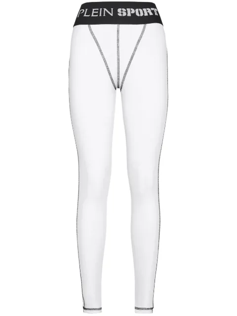 Plein Sport logo-waistband high-waist leggings White FADCWJT1964STE003N