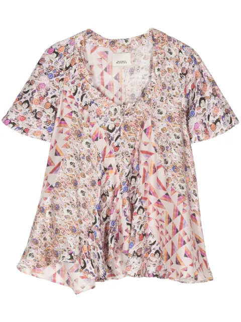 ISABEL MARANT Lamalia graphic-print flared top Neutrals HT0388FAB2J04I