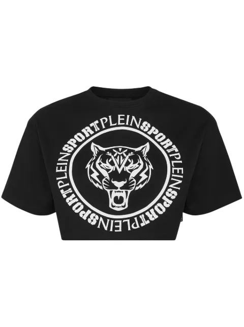 Plein Sport logo-print cropped T-shirt Black FADCWTK3365SJY001N