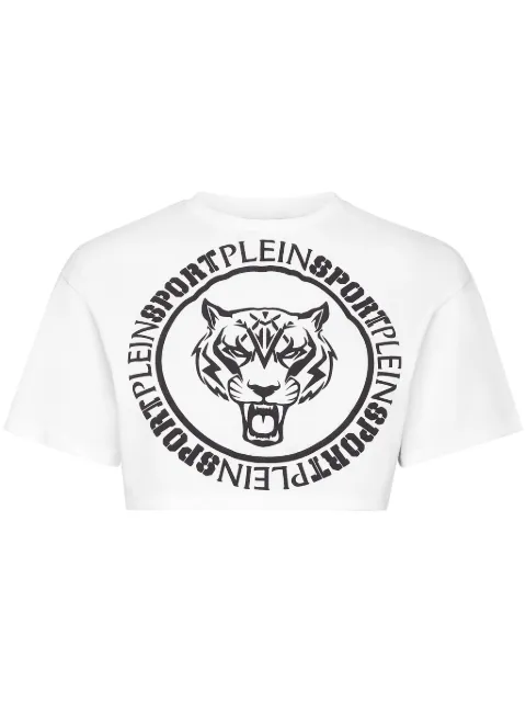 Plein Sport logo-print cropped T-shirt White FADCWTK3365SJY001N