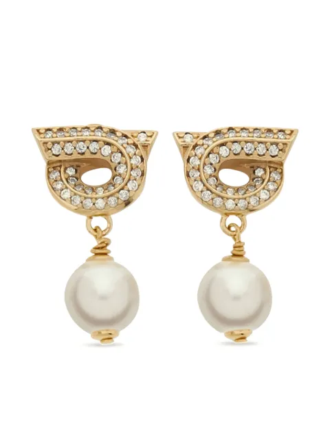 Ferragamo Gancini earrings with pearls and crystals Gold 776604