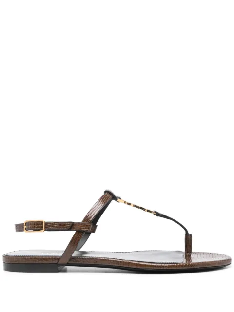 Saint Laurent Cassandre-plaque leather sandals Brown 711825AAC40