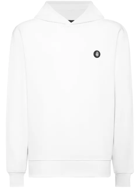Billionaire logo-patch crew-neck hoodie White WADCMJB3446BTE014N