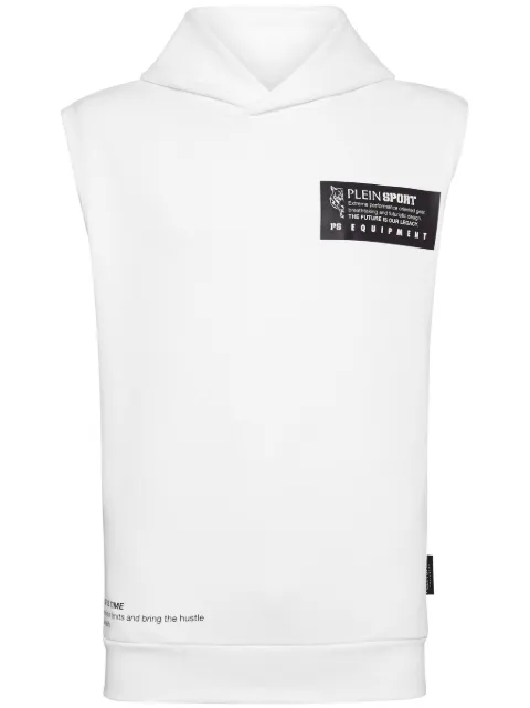 Plein Sport logo print sleeveless hoodie White FADCMJK0031STE003N