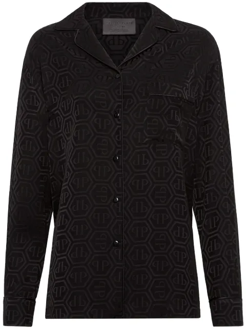 Philipp Plein monogram-pattern long-sleeve shirt Black FADCWRP0472PTE003N