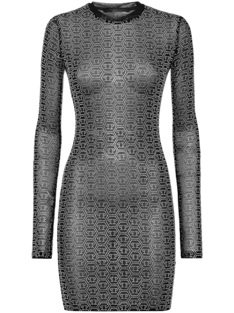 Philipp Plein crystal-embellished mesh dress Black FADCWRG3078PTE003N