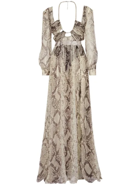 Philipp Plein snakeskin-print silk maxi dress Neutrals FADCWRG3055PTE003N