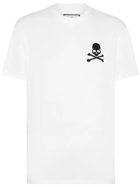 Philipp Plein skull-embroidery cotton T-shirt White FADCMTK7410PJY002N