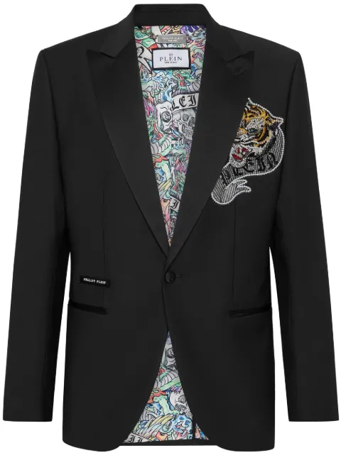 Philipp Plein tattoo-appliqué single-breasted blazer Black FADCMRF1815PTE076N