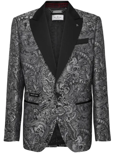 Philipp Plein tattoo-print twill blazer Black FADCMRF1789PTE021N
