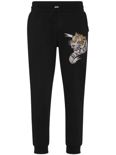Philipp Plein tiger-appliqué drawstring track pants Black FADCMJT2435PJY002N