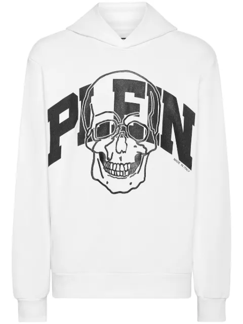 Philipp Plein Skull logo-print cotton hoodie White FADCMJB3383PJY002N