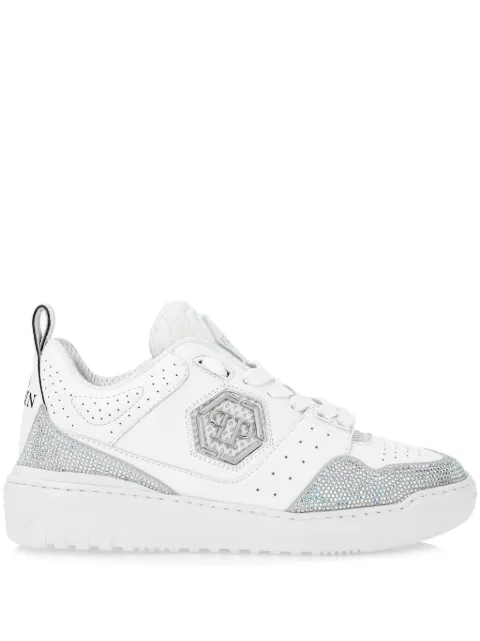 Philipp Plein crystal-embellished leather sneakers White FADSWSC2750PLE010N