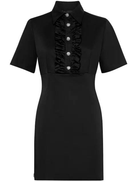 Philipp Plein ruffle-trim short-sleeve minidress Black FADCWRG3036PTE003N