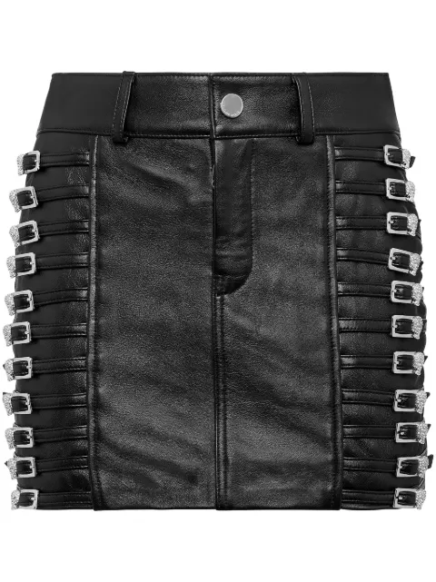 Philipp Plein crystal-embellished leather mini skirt Black FADCWLV0104PLE010N