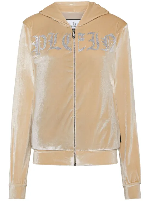 Philipp Plein Gothic Plein velour hoodie Neutrals FADCWJB1773PTE003N
