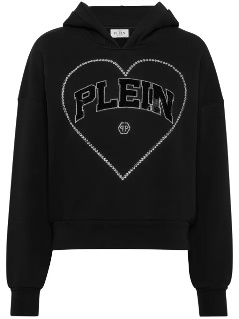 Philipp Plein heart-motif rhinestone-embellished hoodie Black FADCWJB1737PJO002N