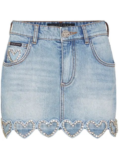 Philipp Plein heart-embellished denim skirt Blue FADCWDV0182PDE004N