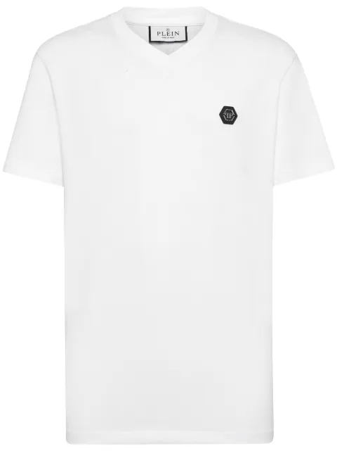 Philipp Plein Gothic Plein-print V-neck T-shirt White FADCMTK7609PJY002N
