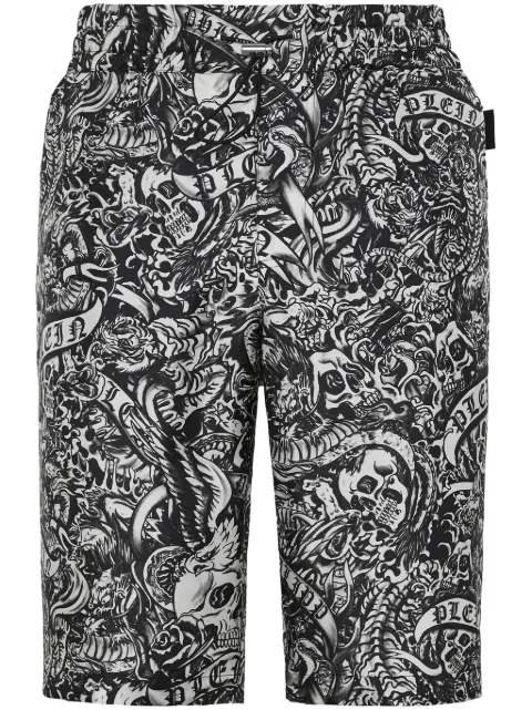 Philipp Plein tattoo-print silk shorts Black FADCMRT1351PTE028N