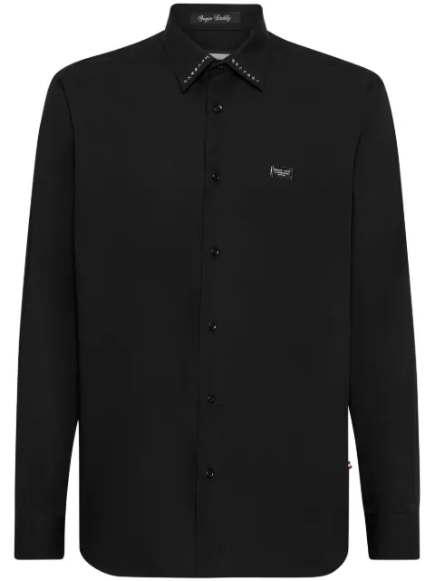Philipp Plein stud-detailing poplin shirt Black FADCMRP2210PTE003N