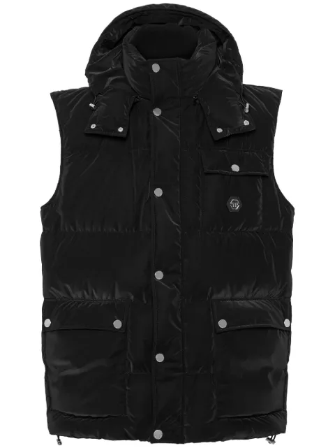 Philipp Plein logo-appliqué hooded puffer gilet Black FADCMRC0193PNY002N