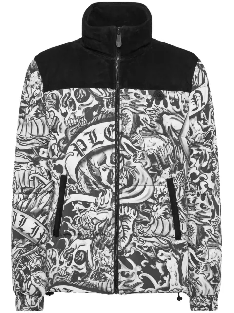 Philipp Plein tattoo-print puffer jacket Black FADCMRB2566PNY002N