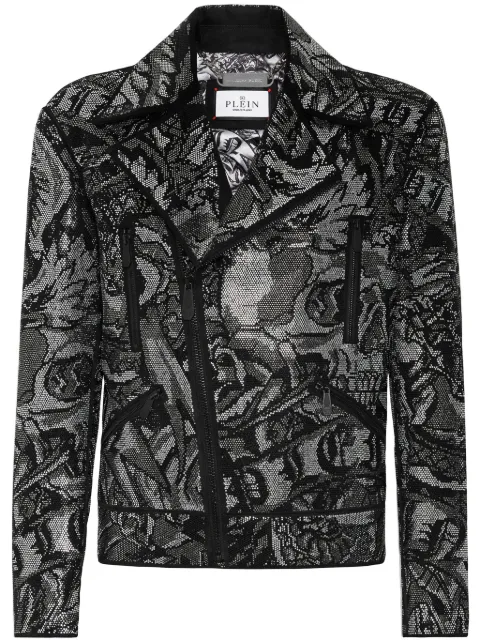 Philipp Plein tattoo-print biker jacket Black FADCMLB1841PLE010N