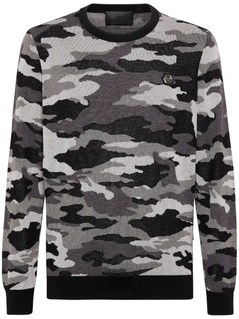 Philipp Plein camouflage-pattern merino jumper Black FADCMKO1390PKN002N