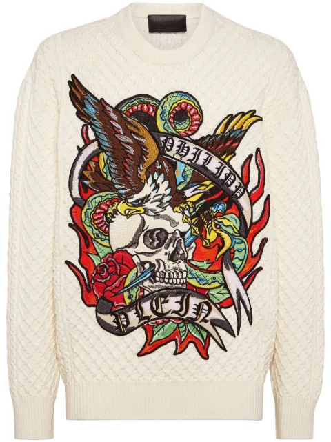 Philipp Plein Tattoo graphic-print jumper White FADCMKO1381PKN002N