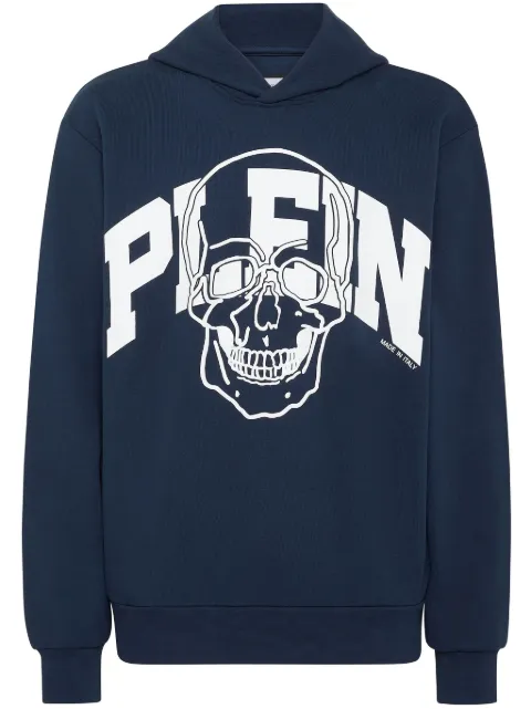 Philipp Plein Skull logo-print cotton hoodie Blue FADCMJB3383PJY002N