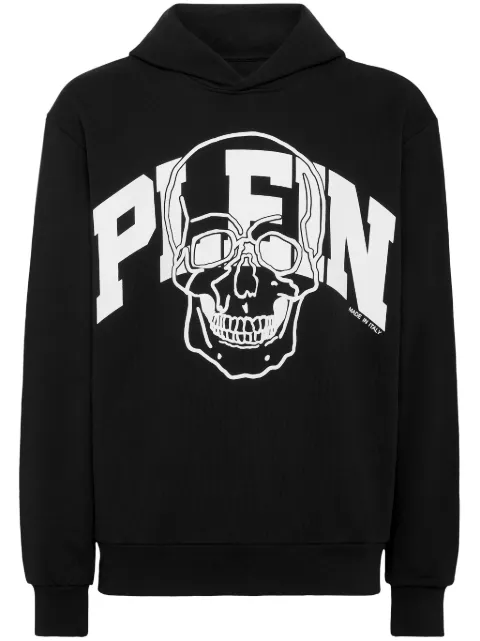 Philipp Plein Skull logo-print cotton hoodie Black FADCMJB3383PJY002N