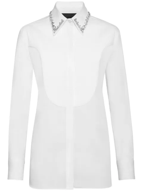 Philipp Plein embellished long-sleeve shirt White FADCWRP0466PTE003N