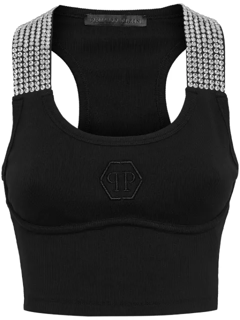 Philipp Plein crystal-embellished cotton cropped top Black FADCWRK0599PJY002N