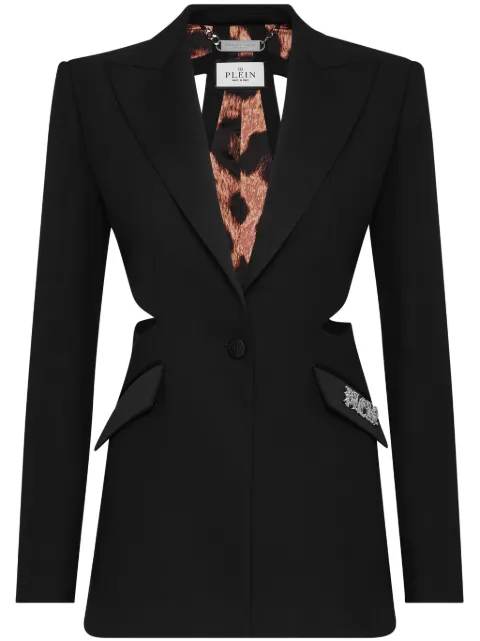 Philipp Plein logo-plaque cut-out blazer Black FADCWRF0631PTE138N
