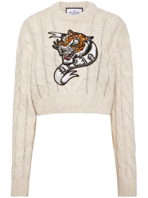 Philipp Plein Tattoo cropped wool jumper Neutrals FADCWKO0596PKN002N