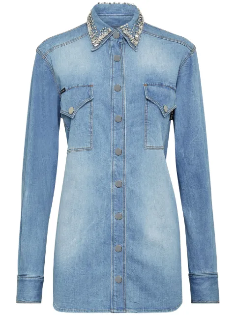 Philipp Plein crystal-embellished denim shirt Blue FADCWDP0066PDE004N