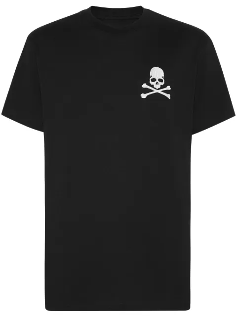 Philipp Plein skull-embroidery cotton T-shirt Black FADCMTK7410PJY002N