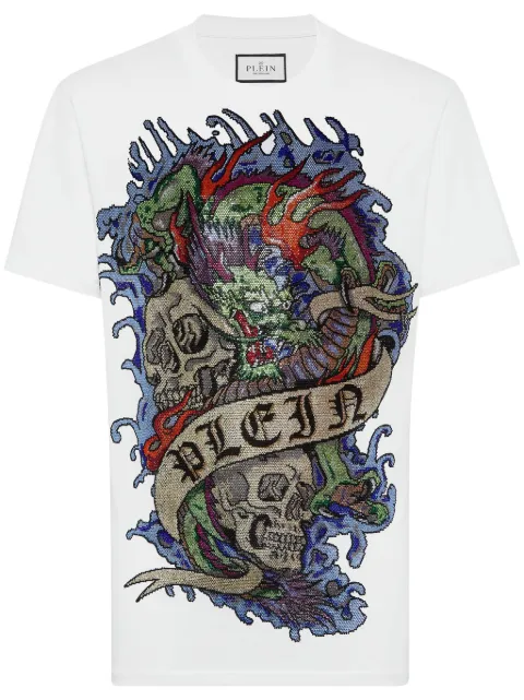 Philipp Plein tattoo-print cotton T-shirt White FADCMTK7007PJY002N