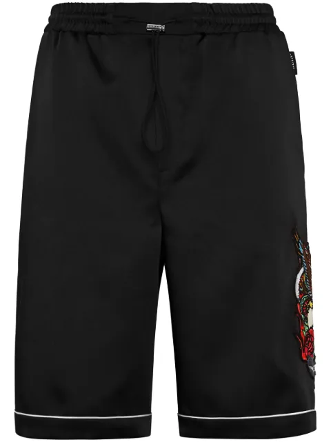 Philipp Plein tattoo-print satin shorts Black FADCMRT1334PTE003N